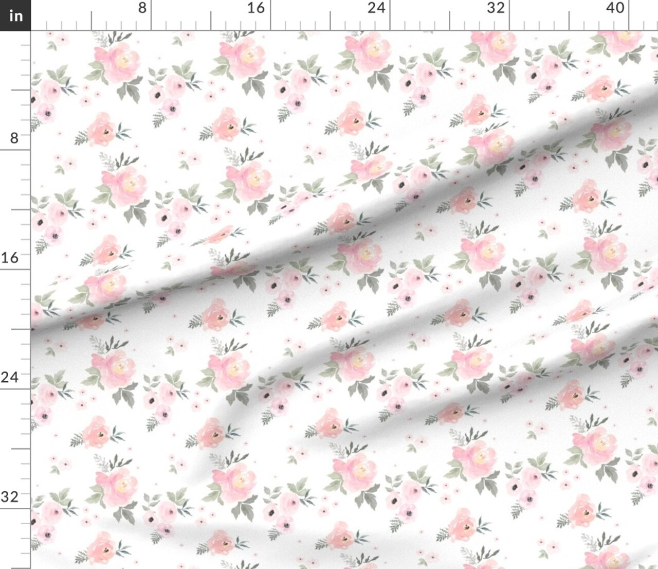 Sweet Blush Roses Shabby Chic Pale Pink Floral Flowers Watercolor Custom Printed Fabric by Spoonflower Various Fabrics by the Yard or Fat Quarter